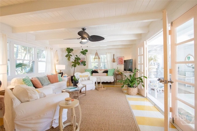 1017 Lovell Ave, Tybee Island, GA 31328 - sunroom / solarium with beamed ceiling and french doors