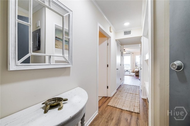 1217 Bay St Unit 105A, Tybee Island, GA 31328 - corridor featuring ornamental molding and wood finished floors