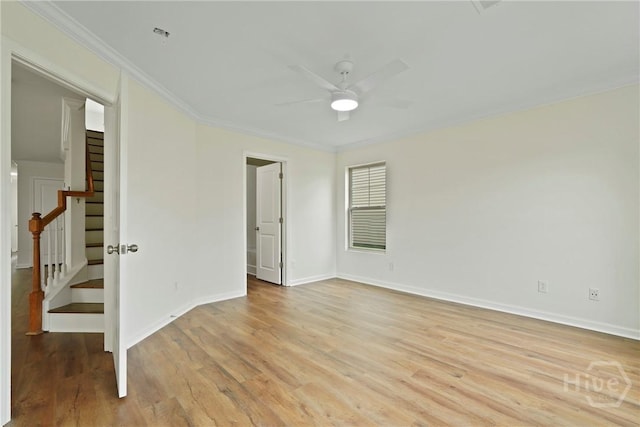 3 Chandler Bluff Dr, Savannah, GA 31407 - unfurnished room featuring ceiling fan, light wood-type flooring, crown molding, and stairs