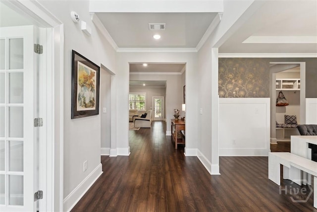 117 Oakcrest Dr W, Savannah, GA 31405 - corridor featuring crown molding and dark wood-style floors