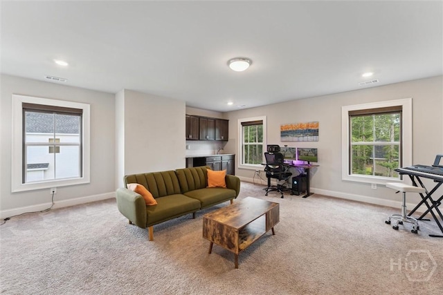 117 Oakcrest Dr W, Savannah, GA 31405 - living area featuring a desk, light carpet, and recessed lighting