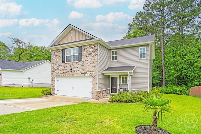 452 Keller Rd, Rincon, GA 31326 - view of front facade featuring an attached garage, concrete driveway, brick siding, and board and batten siding