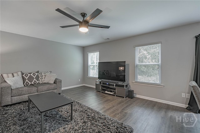 452 Keller Rd, Rincon, GA 31326 - living area featuring dark wood-style floors and ceiling fan