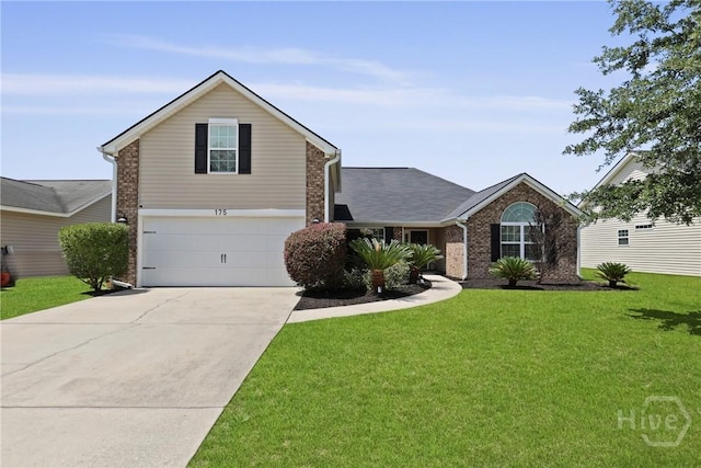 175 Willow Point Cir, Savannah, GA 31407 - traditional home featuring driveway, a front yard, brick siding, and an attached garage
