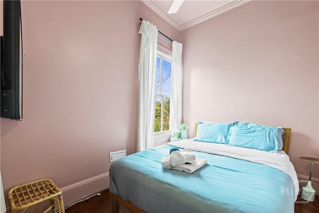 1212 Price St, Savannah, GA 31401 - bedroom with ornamental molding and a ceiling fan