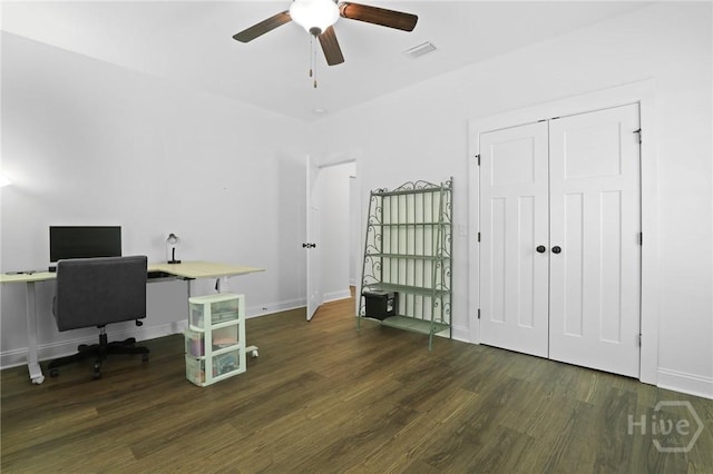1003 Dolphin Ct, Townsend, GA 31331 - office area with ceiling fan and wood finished floors