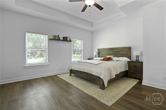 1003 Dolphin Ct, Townsend, GA 31331 - bedroom with a tray ceiling, wood finished floors, and ceiling fan