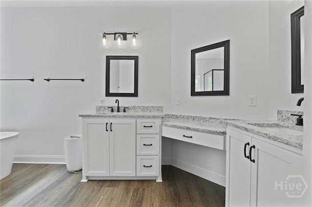 1003 Dolphin Ct, Townsend, GA 31331 - full bathroom with two vanities, wood finished floors, and a soaking tub
