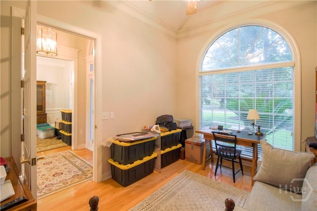 39 Grand Lake Cir, Savannah, GA 31405 - office area featuring wood finished floors, healthy amount of natural light, a chandelier, and crown molding