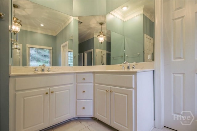 39 Grand Lake Cir, Savannah, GA 31405 - bathroom with crown molding, double vanity, and tile patterned flooring
