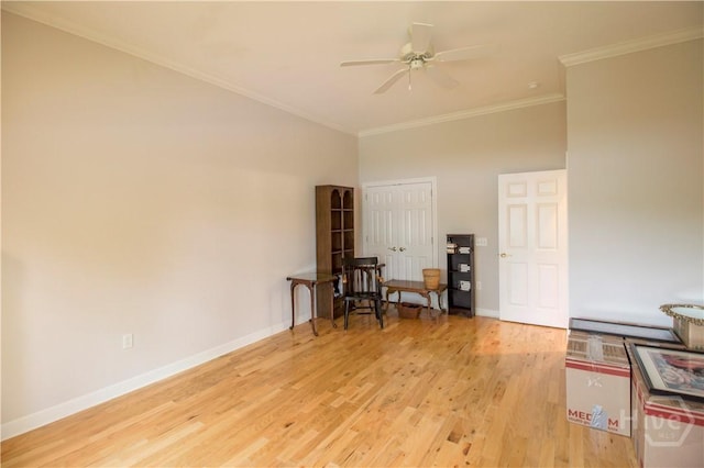 39 Grand Lake Cir, Savannah, GA 31405 - spare room with a ceiling fan, light wood-style floors, and crown molding
