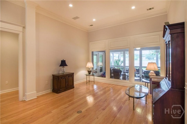 39 Grand Lake Cir, Savannah, GA 31405 - living room with light wood-style floors, crown molding, and recessed lighting