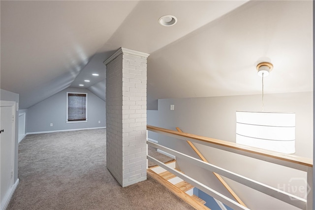 177 E Burkhalter St, Pembroke, GA 31321 - additional living space with vaulted ceiling, carpet floors, decorative columns, and recessed lighting