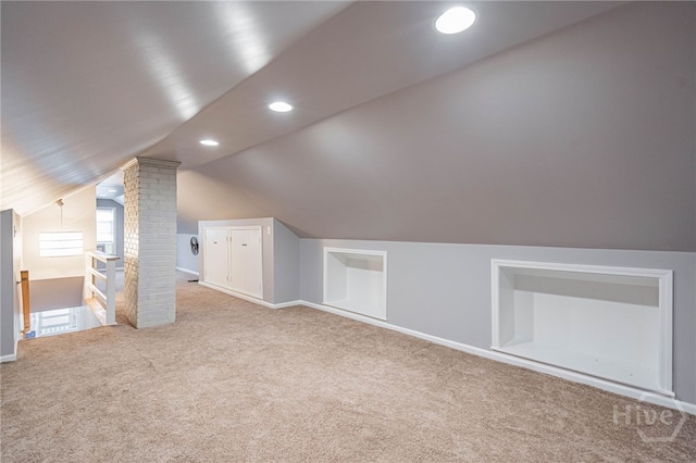 177 E Burkhalter St, Pembroke, GA 31321 - bonus room with decorative columns, carpet floors, lofted ceiling, built in features, and recessed lighting