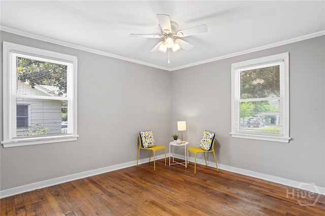 1915 Hawthorne St, Savannah, GA 31404 - sitting room featuring plenty of natural light, ornamental molding, hardwood / wood-style floors, and ceiling fan