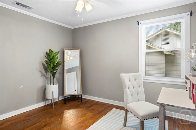 1915 Hawthorne St, Savannah, GA 31404 - office area with wood finished floors, crown molding, and a ceiling fan