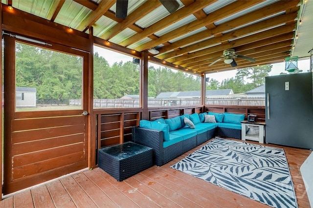 251 Old Louisville Rd, Guyton, GA 31312 - wooden terrace with outdoor lounge area and ceiling fan