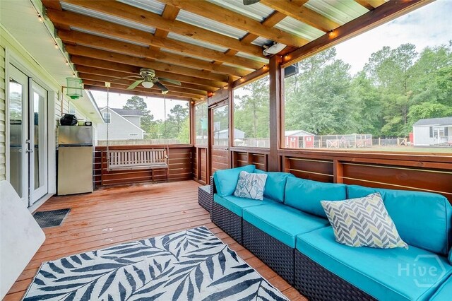 251 Old Louisville Rd, Guyton, GA 31312 - wooden terrace featuring an outdoor living space and a ceiling fan
