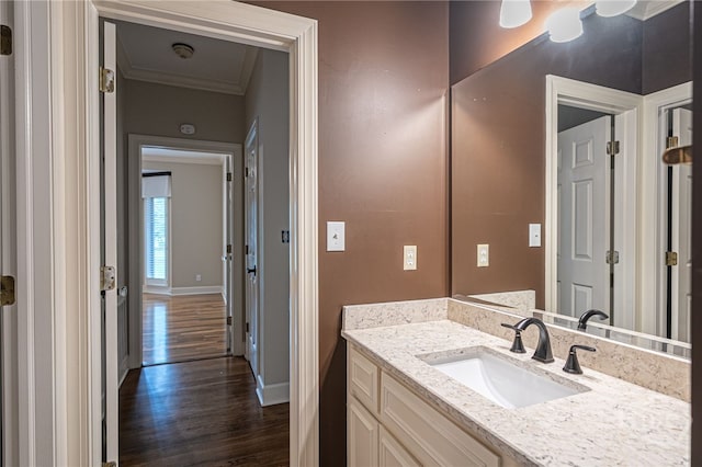 4 Hedgewood Ln, Savannah, GA 31411 - bathroom with vanity, ornamental molding, and wood finished floors