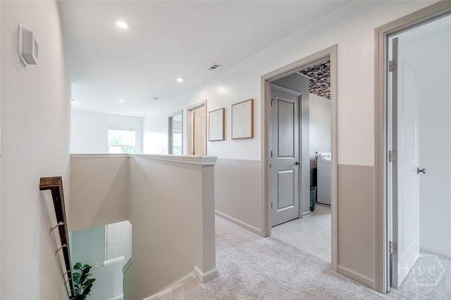 151 Excel Dr, Richmond Hill, GA 31324 - corridor featuring an upstairs landing, light carpet, and recessed lighting