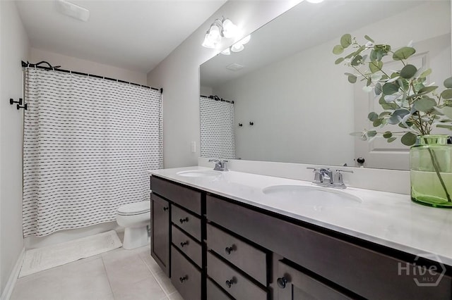 151 Excel Dr, Richmond Hill, GA 31324 - full bath featuring tile patterned floors, double vanity, and curtained shower
