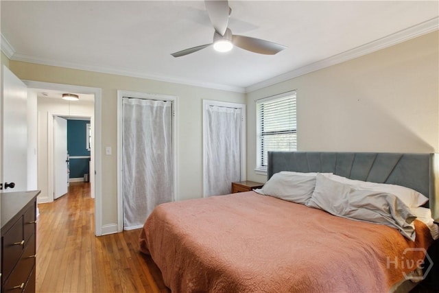 5527 Habersham St, Savannah, GA 31405 - bedroom featuring hardwood / wood-style flooring, crown molding, and ceiling fan