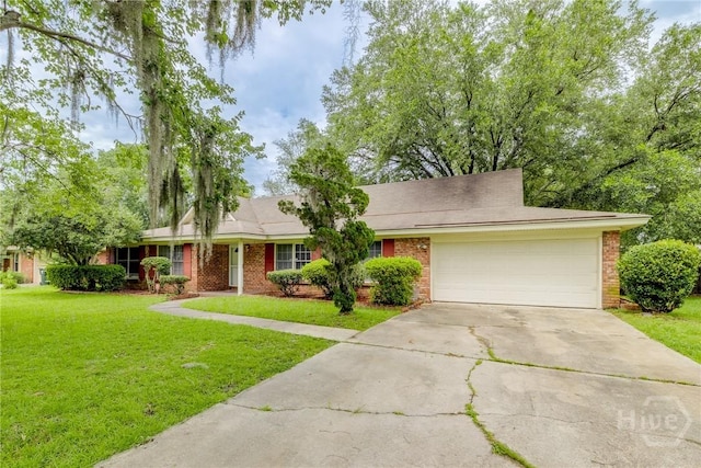 41 Barrington Cir, Savannah, GA 31419 - view of front of house featuring concrete driveway, an attached garage, a front yard, and brick siding