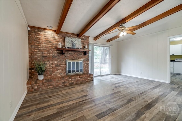 41 Barrington Cir, Savannah, GA 31419 - unfurnished living room with wood finished floors, ceiling fan, and a fireplace