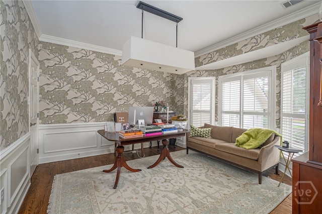 3 Franklin Creek Rd S, Savannah, GA 31411 - office space with wallpapered walls, ornamental molding, wainscoting, healthy amount of natural light, and wood finished floors