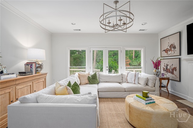 3 Franklin Creek Rd S, Savannah, GA 31411 - living area with a chandelier, crown molding, wood finished floors, and recessed lighting