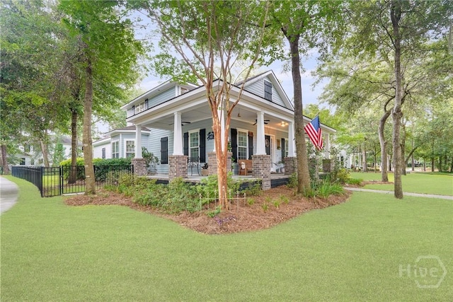 370 Blackjack Oak Dr W, Richmond Hill, GA 31324 - view of front of home featuring ceiling fan, covered porch, and brick siding