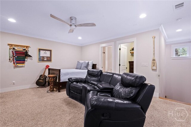 370 Blackjack Oak Dr W, Richmond Hill, GA 31324 - carpeted home theater with a ceiling fan and recessed lighting