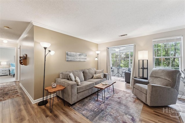 12300 Apache Ave Unit 1003, Savannah, GA 31419 - living area featuring a textured ceiling, ornamental molding, and wood finished floors