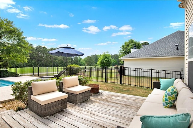 306 Walthour Dr, Rincon, GA 31326 - wooden terrace featuring an outdoor living space and a fenced backyard