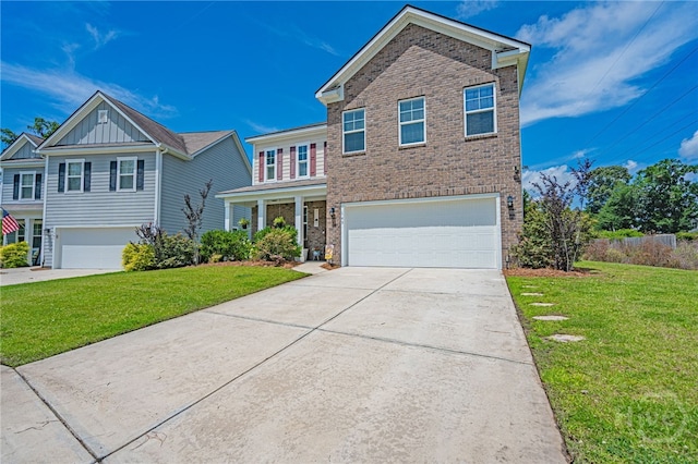 143 Arusha Ave, Savannah, GA 31419 - view of front facade featuring a garage, driveway, a front yard, and brick siding