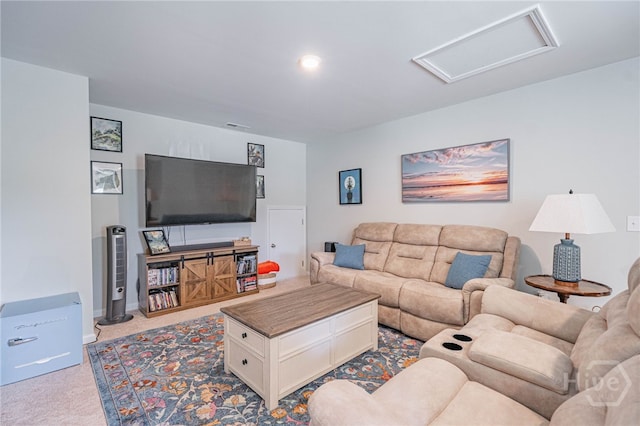143 Arusha Ave, Savannah, GA 31419 - carpeted living room featuring attic access