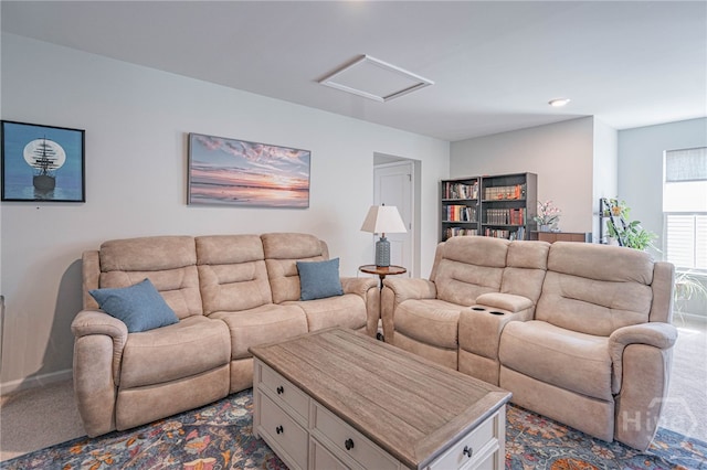 143 Arusha Ave, Savannah, GA 31419 - living area with attic access and dark colored carpet