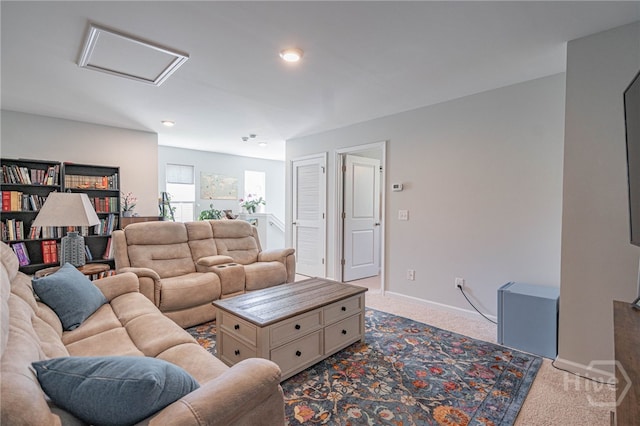 143 Arusha Ave, Savannah, GA 31419 - living area featuring attic access, carpet flooring, and recessed lighting