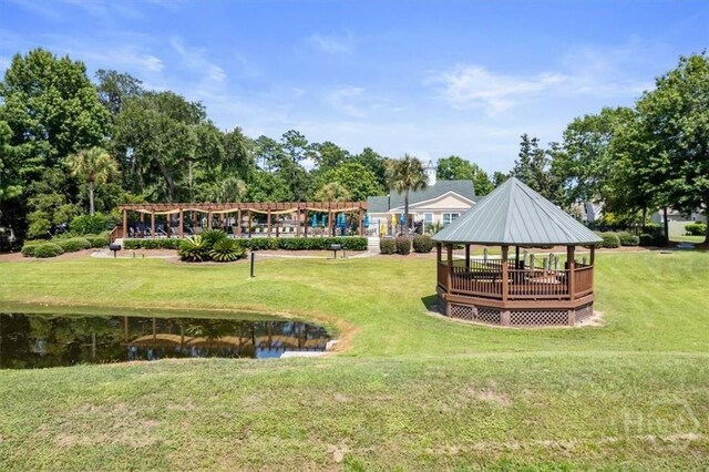 143 Arusha Ave, Savannah, GA 31419 - view of property's community featuring a lawn, a water view, and a gazebo