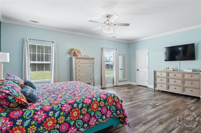 18 Sagefield Dr, Ellabell, GA 31308 - bedroom featuring crown molding, wood finished floors, and ceiling fan
