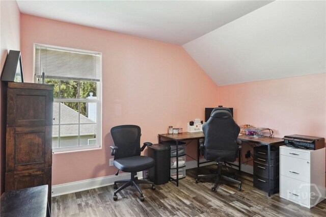 18 Sagefield Dr, Ellabell, GA 31308 - office area featuring wood finished floors and vaulted ceiling