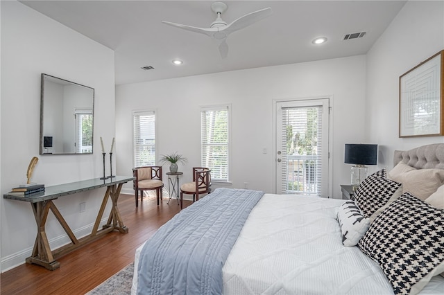 316 E 31st St, Savannah, GA 31401 - bedroom featuring wood finished floors, access to outside, recessed lighting, and a ceiling fan