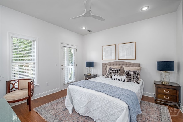 316 E 31st St, Savannah, GA 31401 - bedroom with access to outside, wood finished floors, recessed lighting, and a ceiling fan