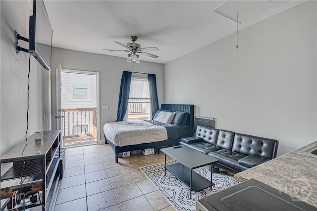 316 E 31st St, Savannah, GA 31401 - bedroom featuring attic access, light tile patterned floors, and a ceiling fan