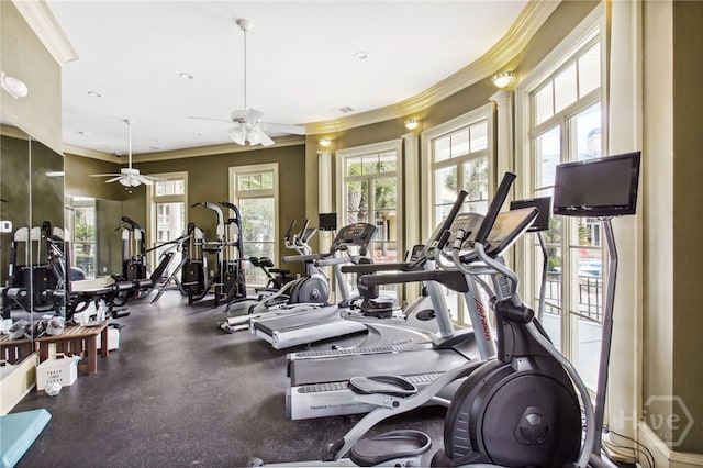 1212 Whitemarsh Way, Savannah, GA 31410 - workout area with crown molding and a ceiling fan