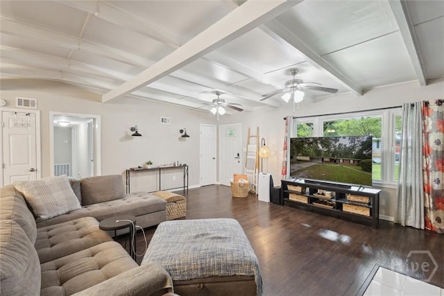406 E 3rd St, Springfield, GA 31329 - living area featuring wood finished floors, ceiling fan, and beamed ceiling