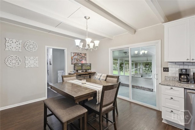 406 E 3rd St, Springfield, GA 31329 - dining room with dark wood-type flooring, a chandelier, and beamed ceiling