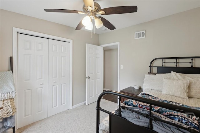 406 E 3rd St, Springfield, GA 31329 - bedroom with carpet floors, a closet, and a ceiling fan