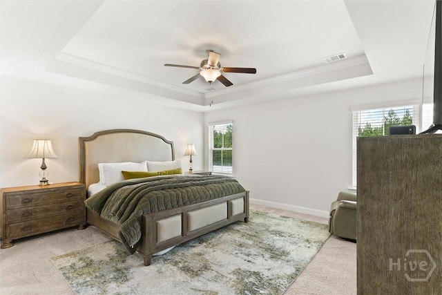 104 Finch Ln, Guyton, GA 31312 - bedroom with a tray ceiling, carpet floors, crown molding, and ceiling fan
