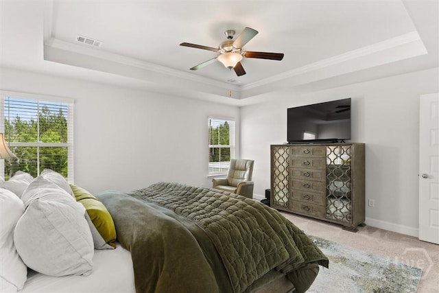 104 Finch Ln, Guyton, GA 31312 - bedroom with a raised ceiling, carpet, ornamental molding, and a ceiling fan